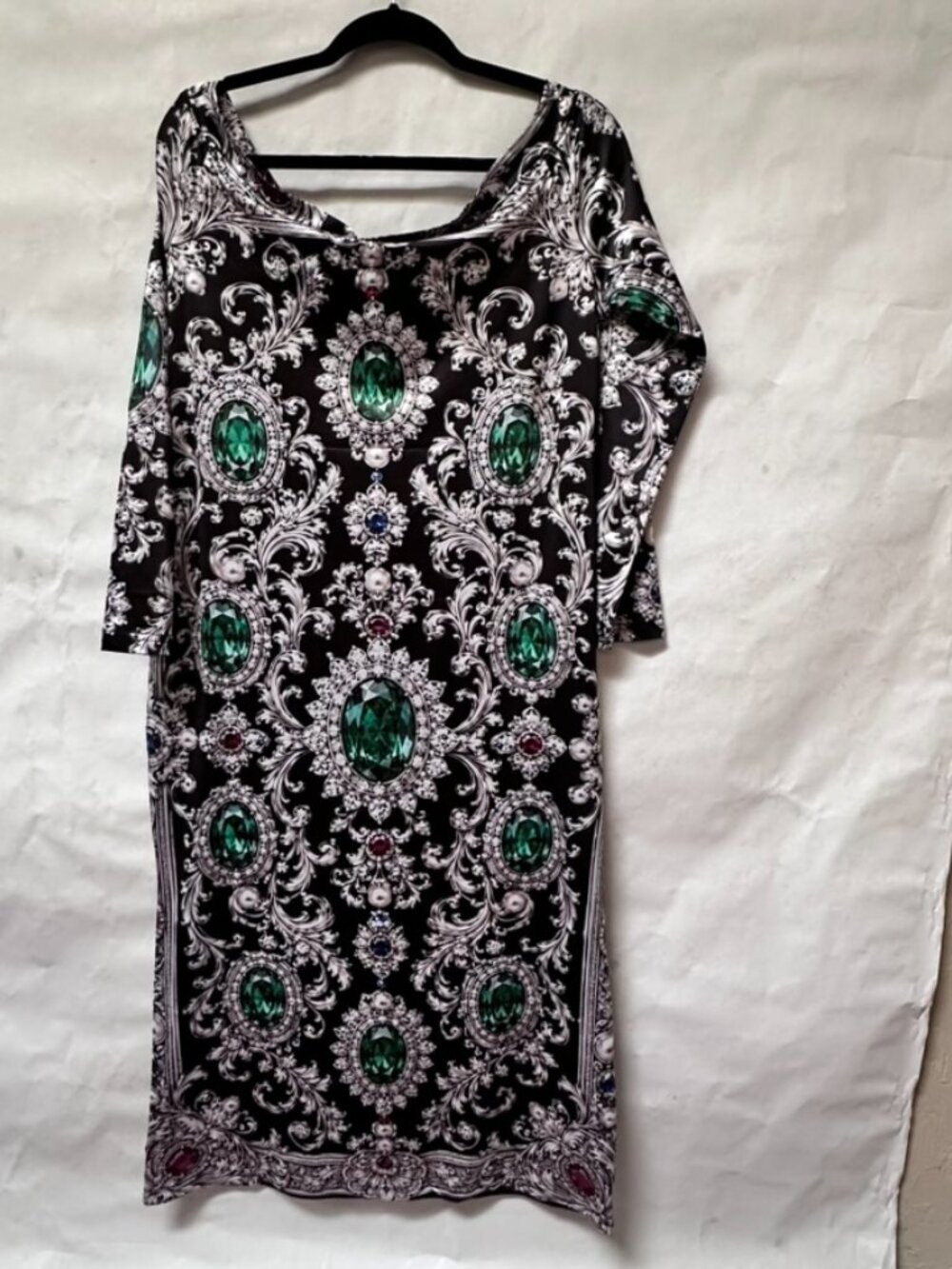 Conceptual Subculture XL Off Shoulder Midi Dress Emerald Jewel Baroque Bodycon - Picture 7 of 8
